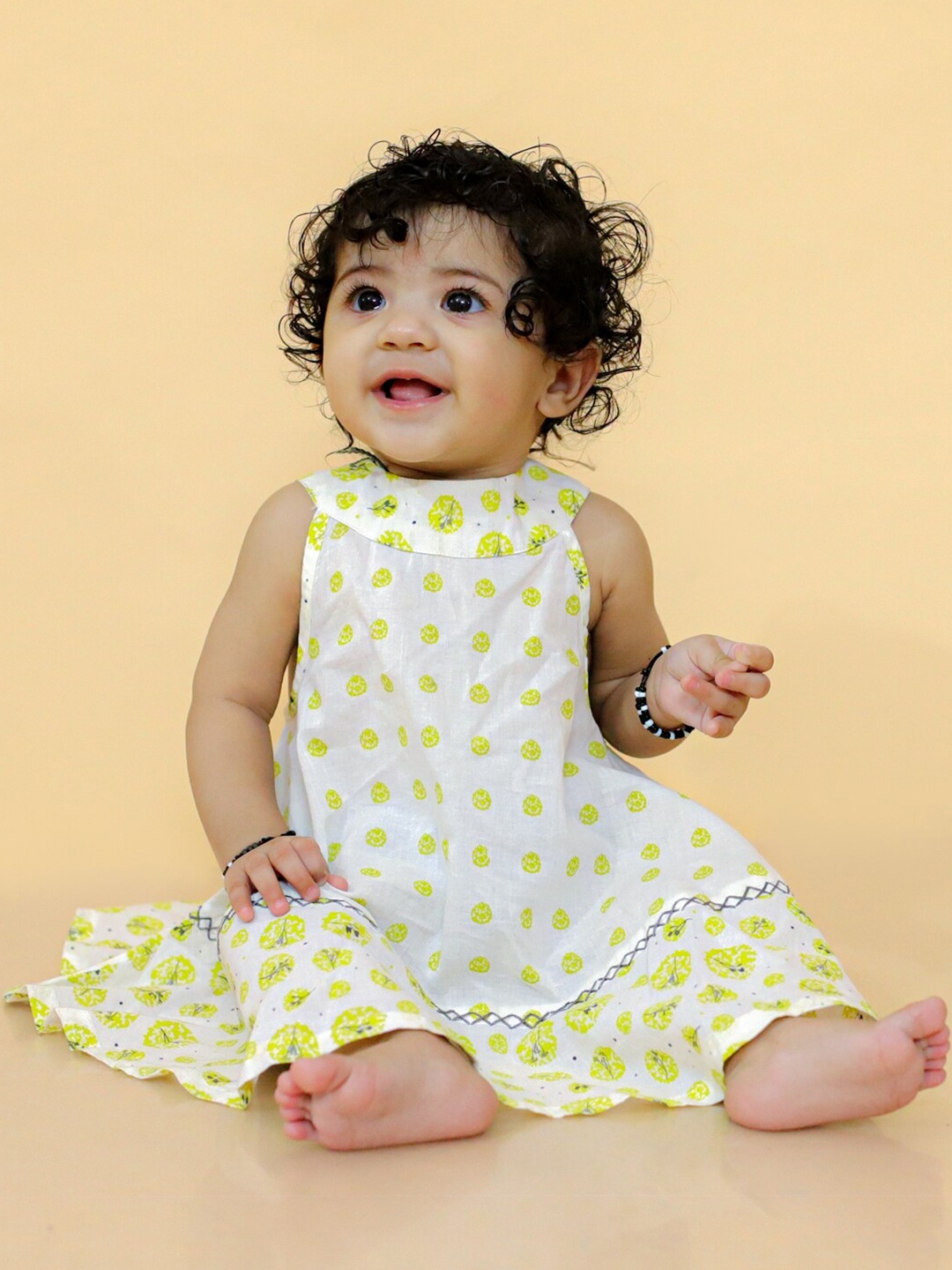 

BAESD Infants Girls Floral Printed Ruffled Cotton A-Line Dress, Lime green