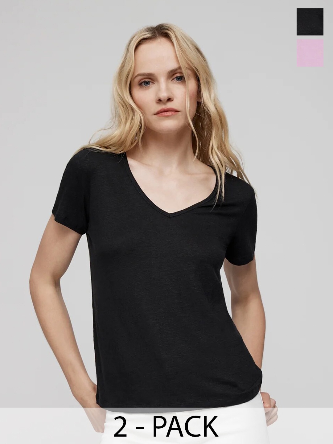 

COLOR CAPITAL Pack Of 2 V-Neck Relaxed Fit T-shirt, Black