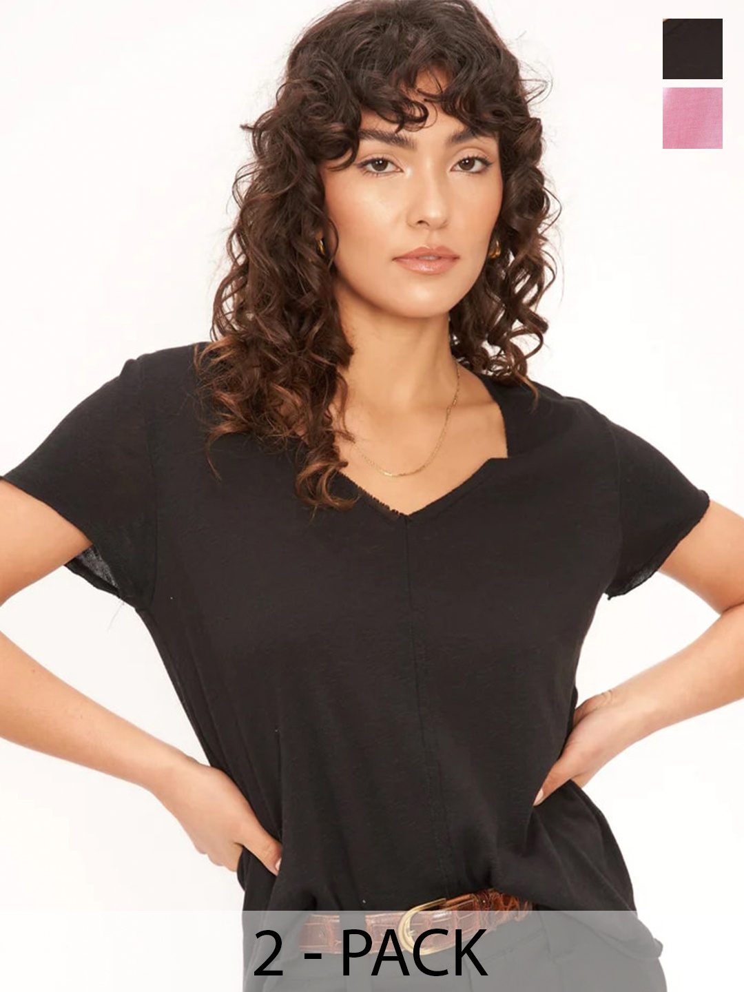 COLOR CAPITAL Pack Of 2 V-Neck Relaxed Fit T-shirt, Black