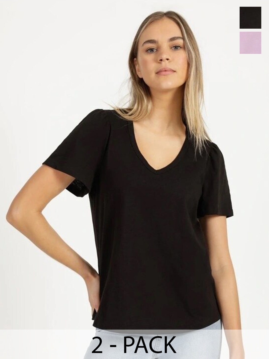 COLOR CAPITAL Pack Of 2 V-Neck Relaxed Fit T-shirt, Black