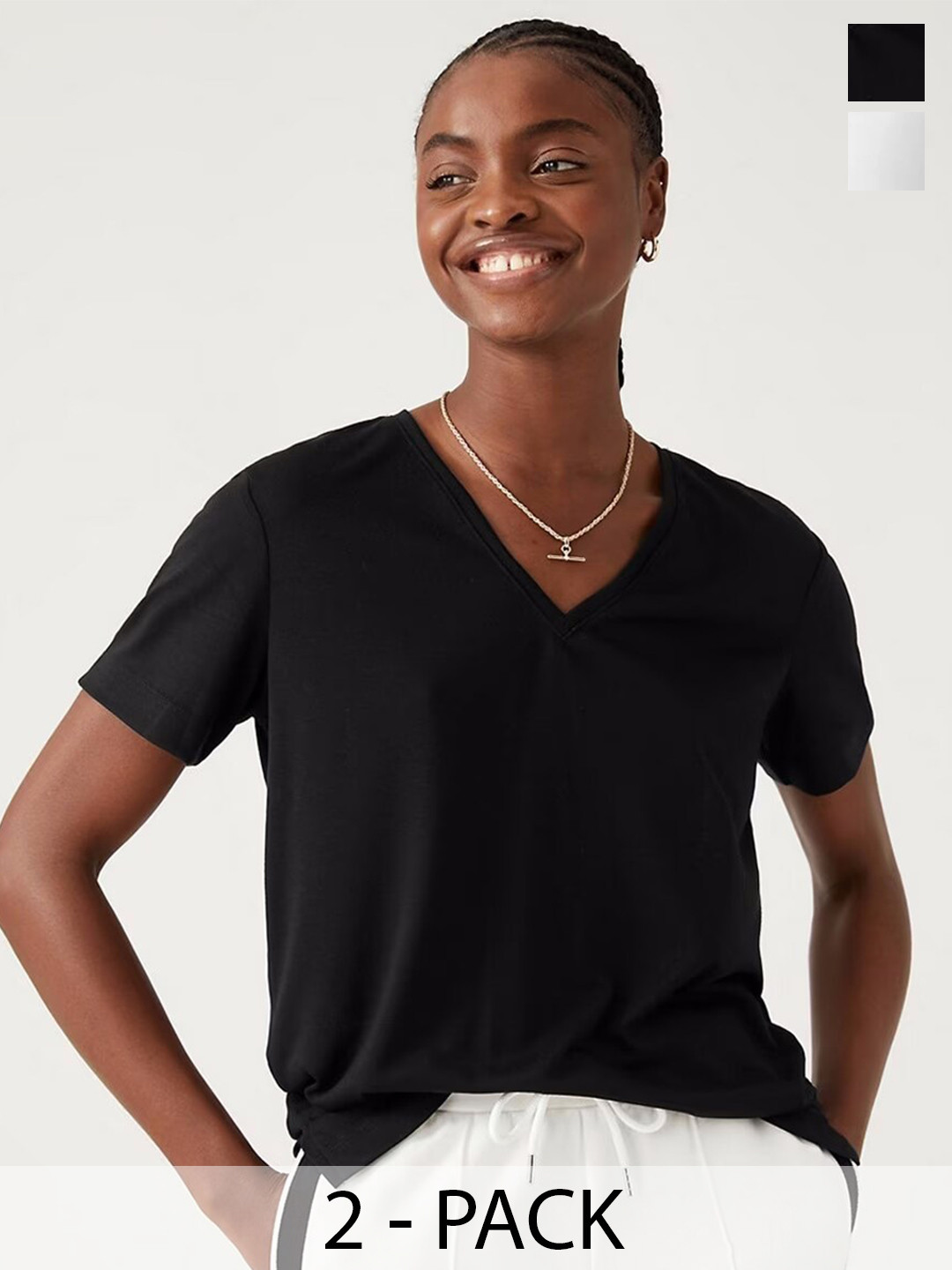 

COLOR CAPITAL Pack Of 2 V-Neck Relaxed Fit T-shirt, Black