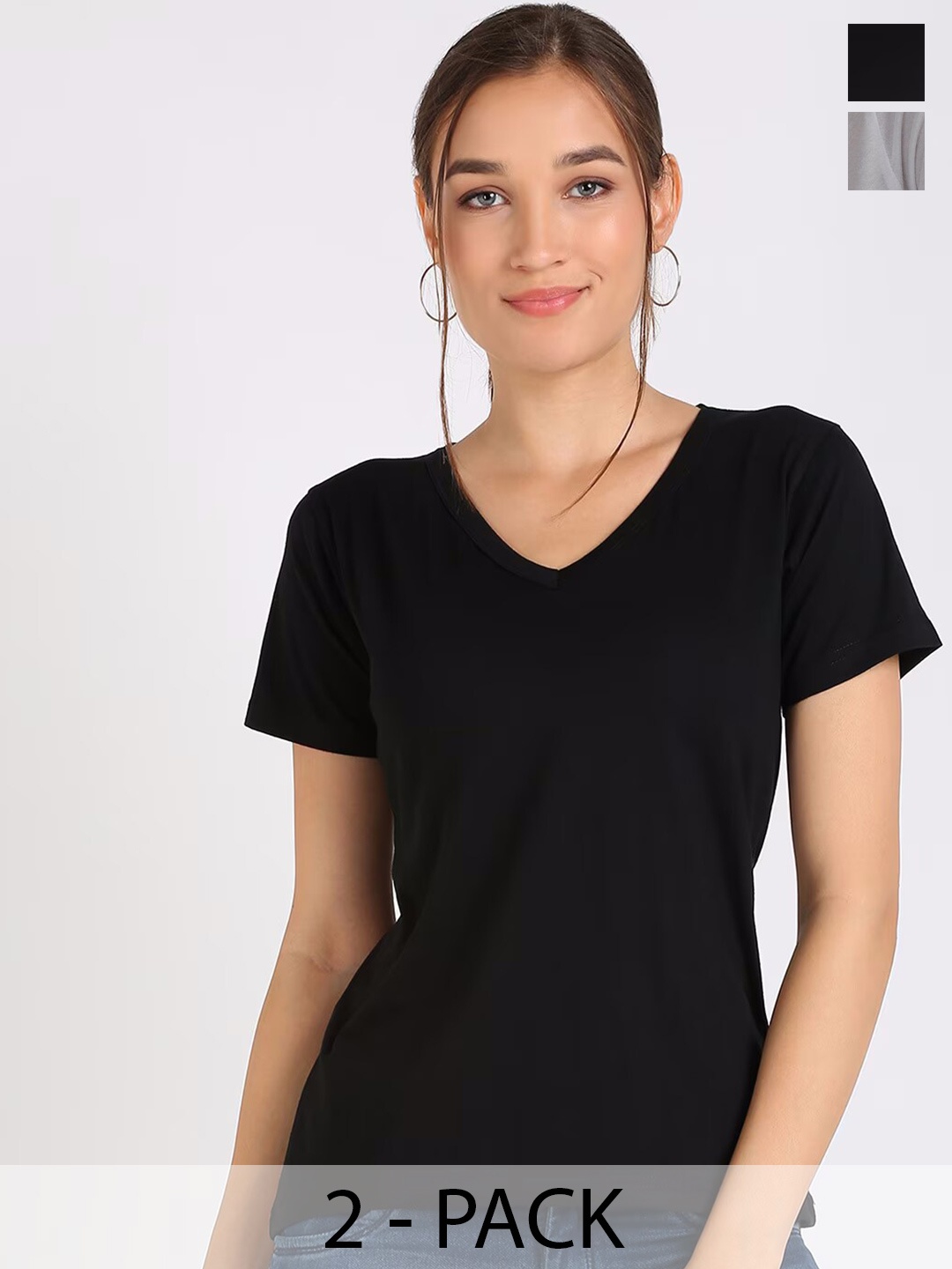 COLOR CAPITAL Pack Of 2 V-Neck Relaxed Fit T-shirt, Black