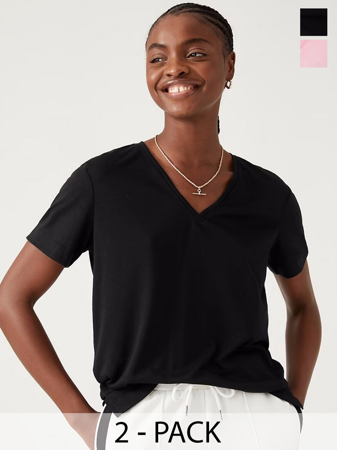 

COLOR CAPITAL Pack Of 2 V-Neck Relaxed Fit T-shirt, Black