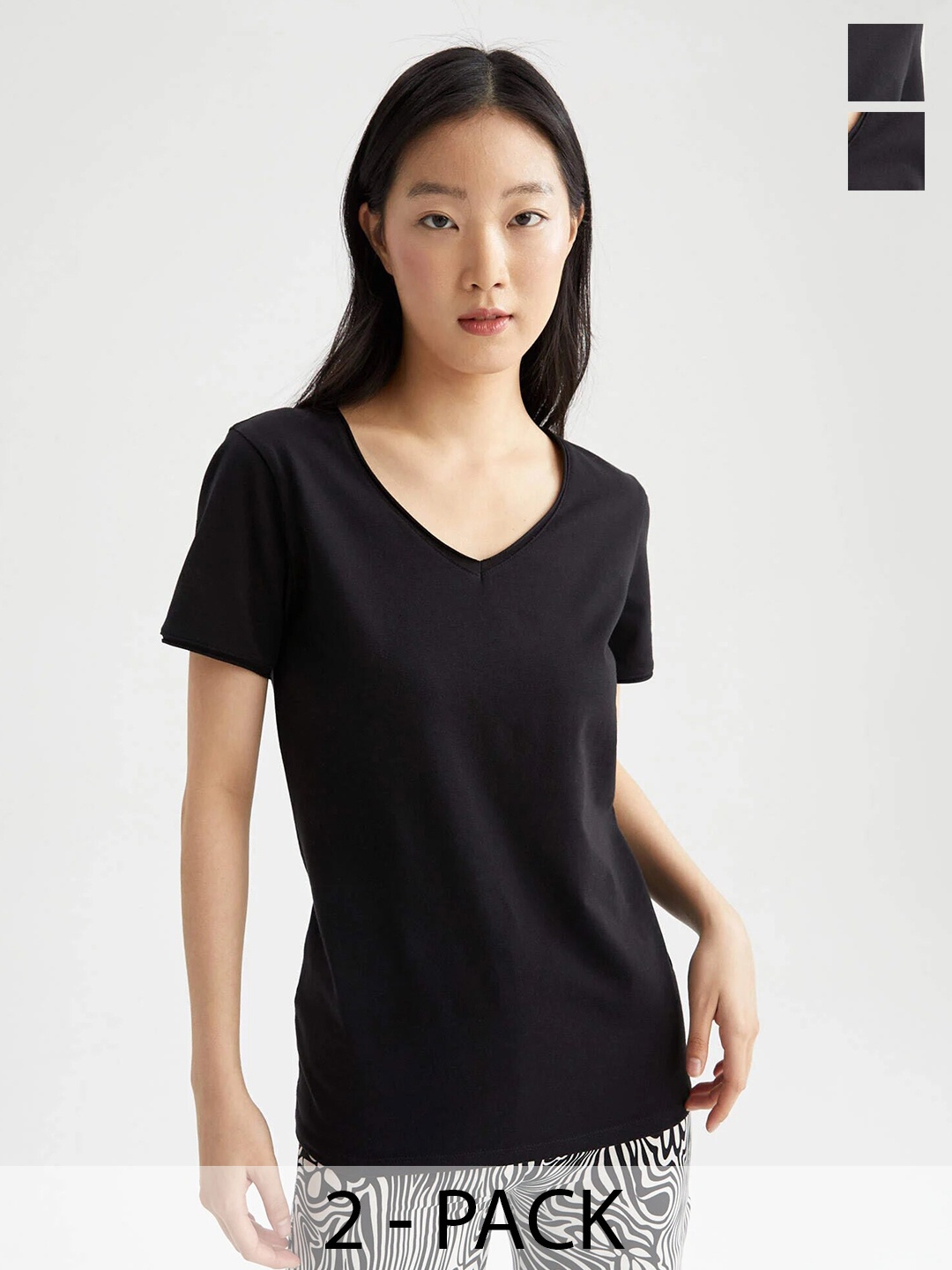 COLOR CAPITAL Pack Of 2 V-Neck Relaxed Fit T-shirt, Black