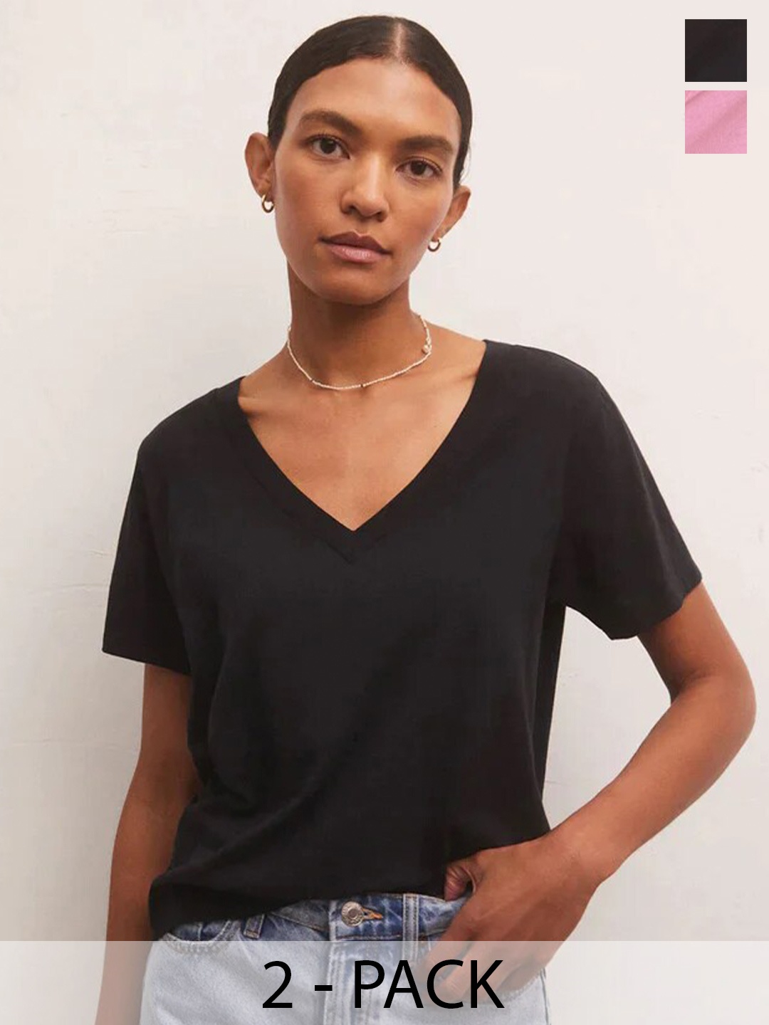 COLOR CAPITAL Pack Of 2 V-Neck Relaxed Fit T-shirt, Black