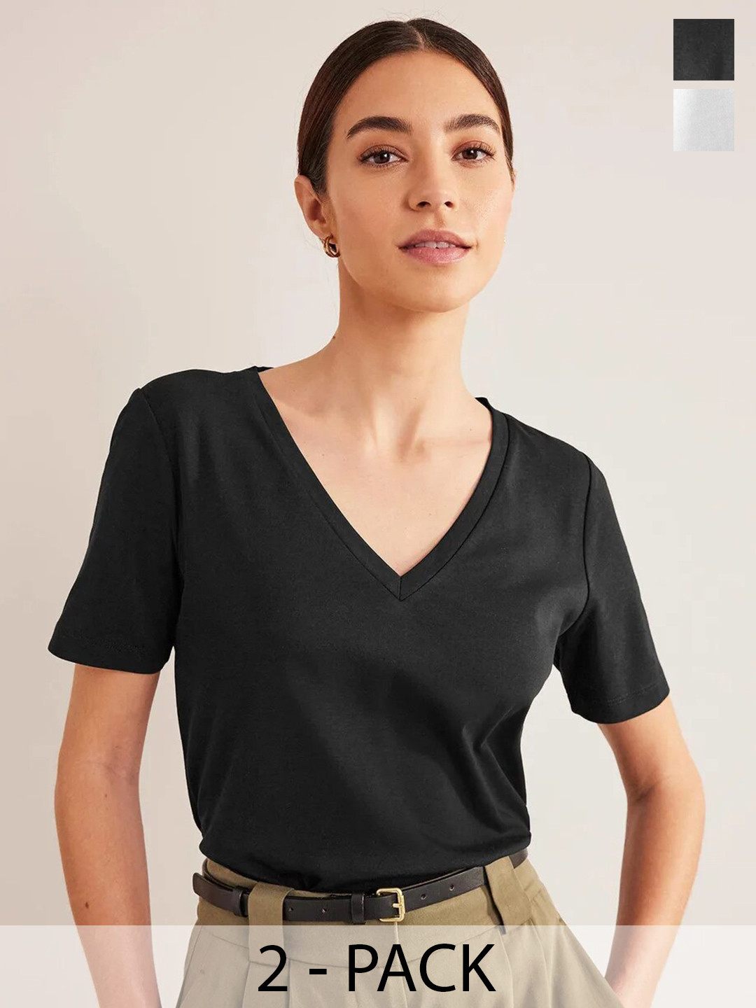 

COLOR CAPITAL Pack Of 2 V-Neck Relaxed Fit T-shirt, Black
