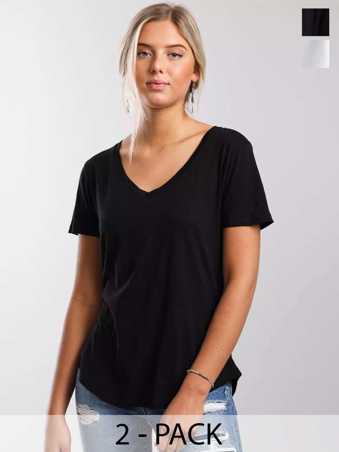 COLOR CAPITAL Pack of 2 V-Neck Relaxed Fit T-shirt, Black