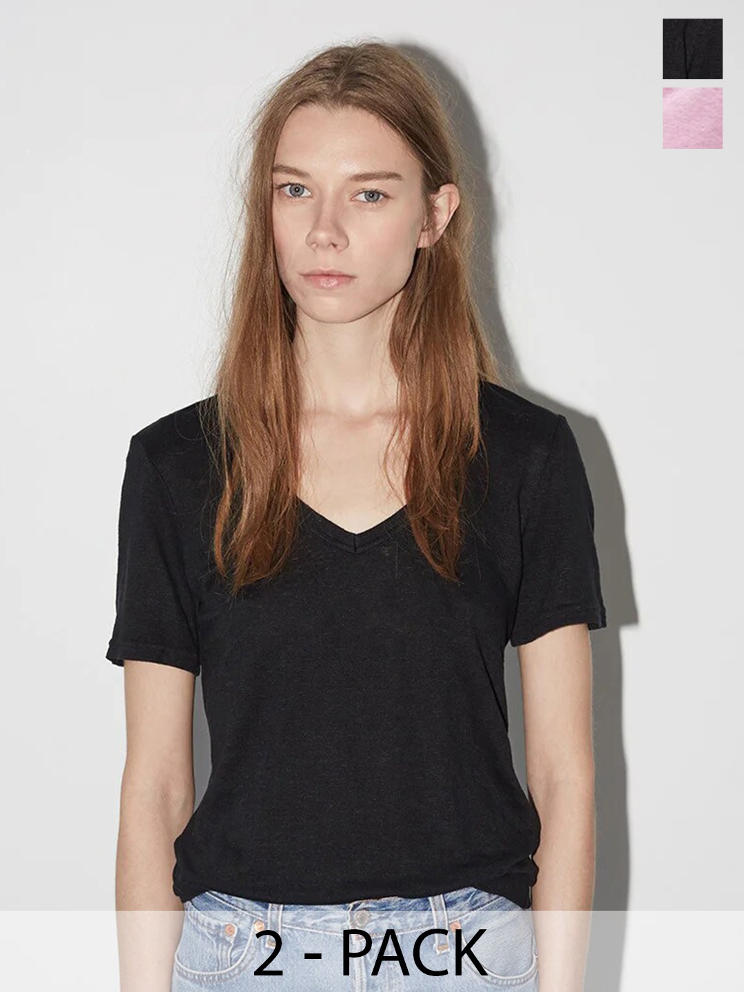 

COLOR CAPITAL Pack of 2 V-Neck Relaxed Fit T-shirt, Black