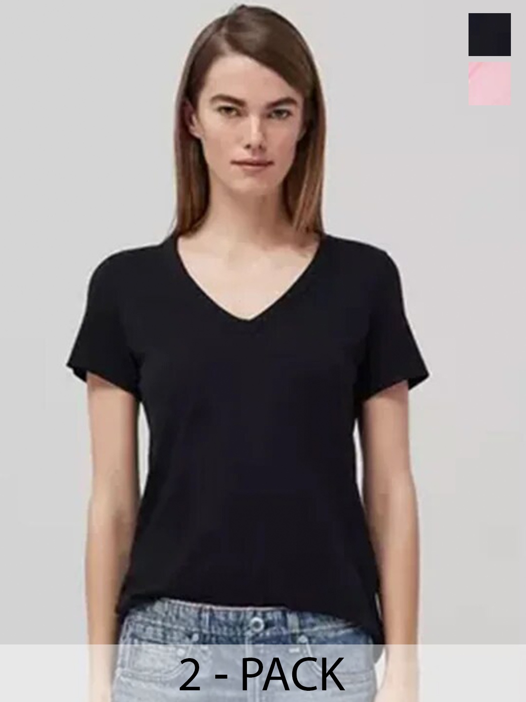 COLOR CAPITAL Pack of 2 V-Neck Relaxed Fit T-shirt, Black