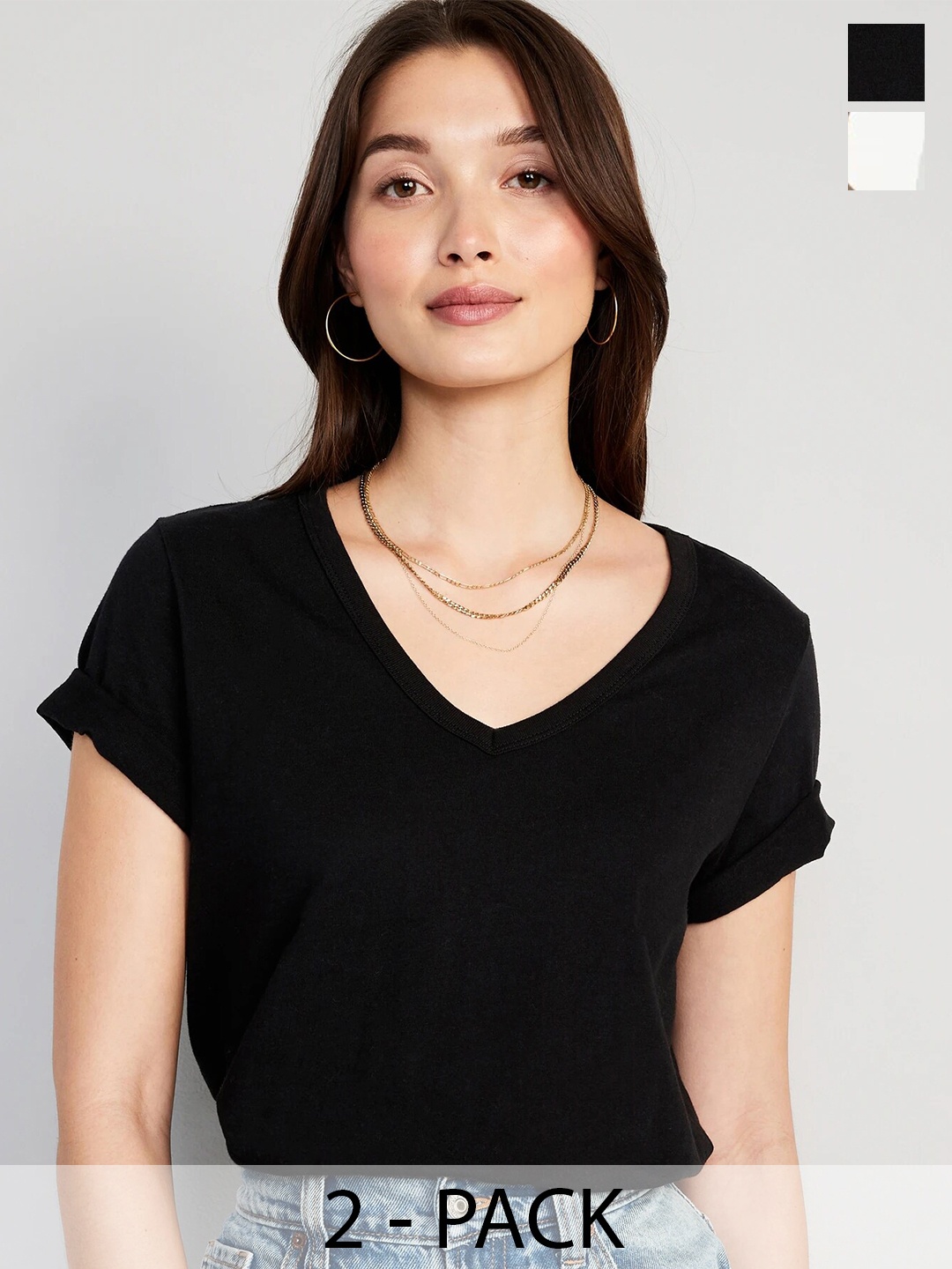

COLOR CAPITAL Pack of 2 V-Neck Relaxed Fit T-shirt, Black