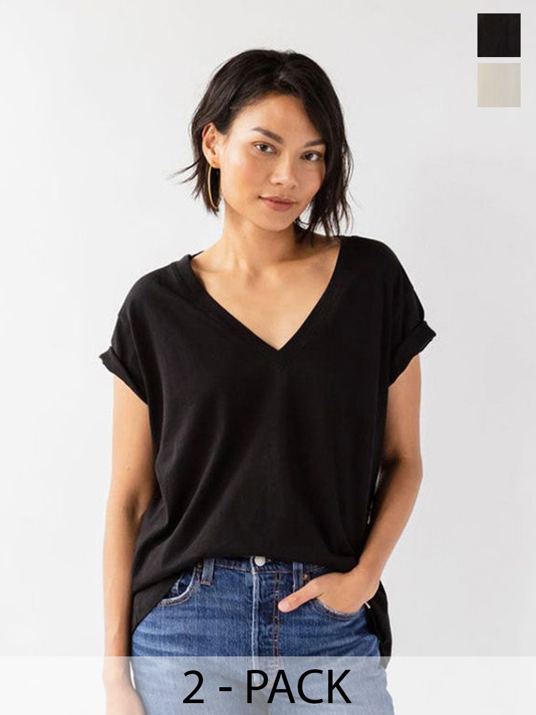 

COLOR CAPITAL Pack of 2 V-Neck Relaxed Fit T-shirt, Black