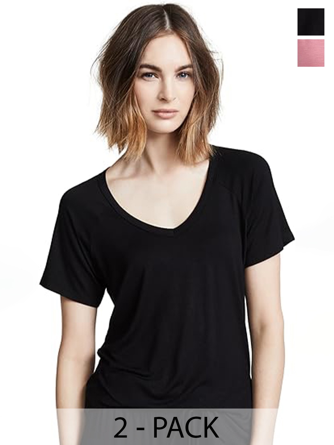 

COLOR CAPITAL Pack Of 2 V-Neck Relaxed Fit T-shirt, Black