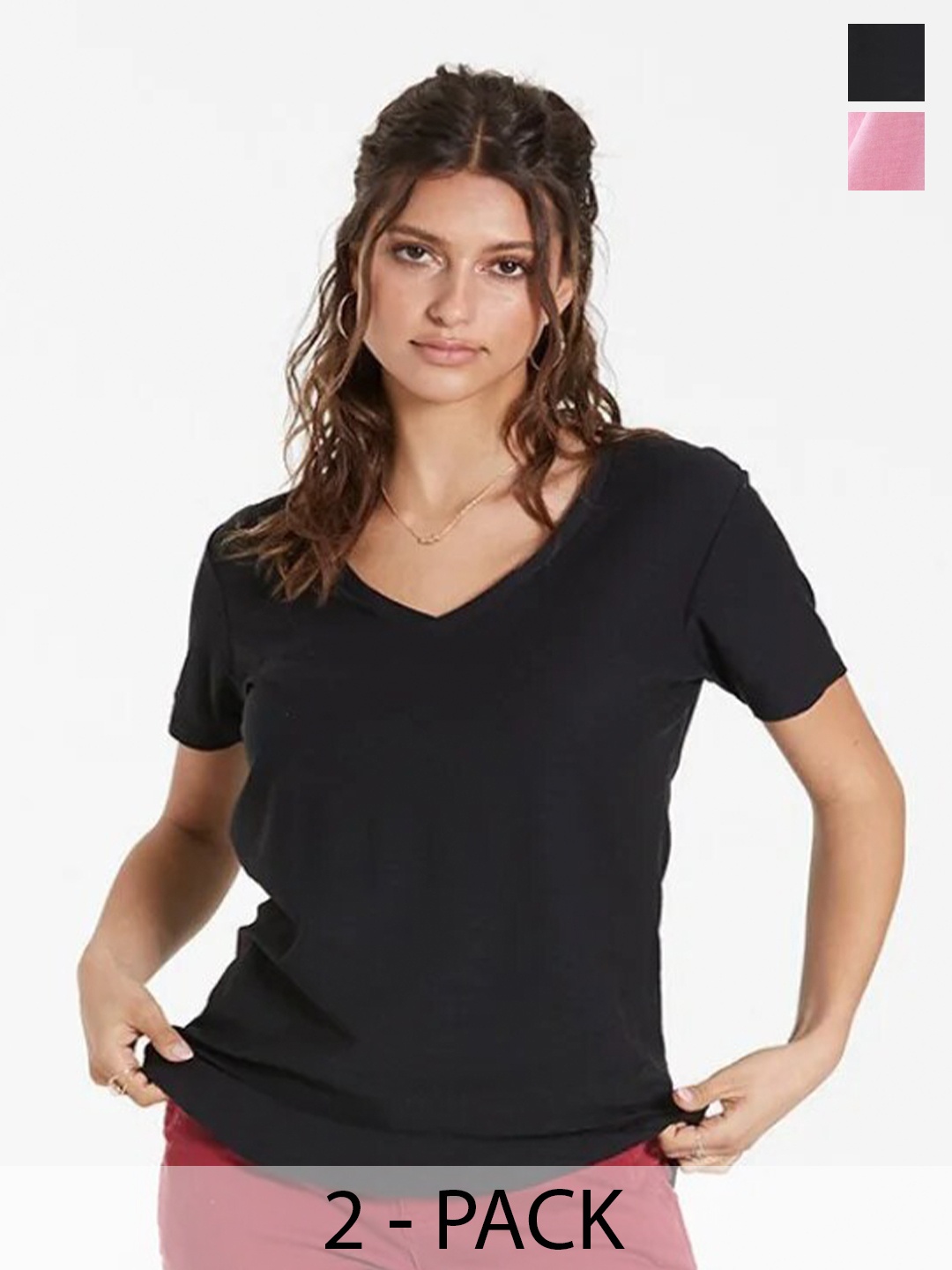 

COLOR CAPITAL Pack Of 2 V-Neck Relaxed Fit T-shirts, Black