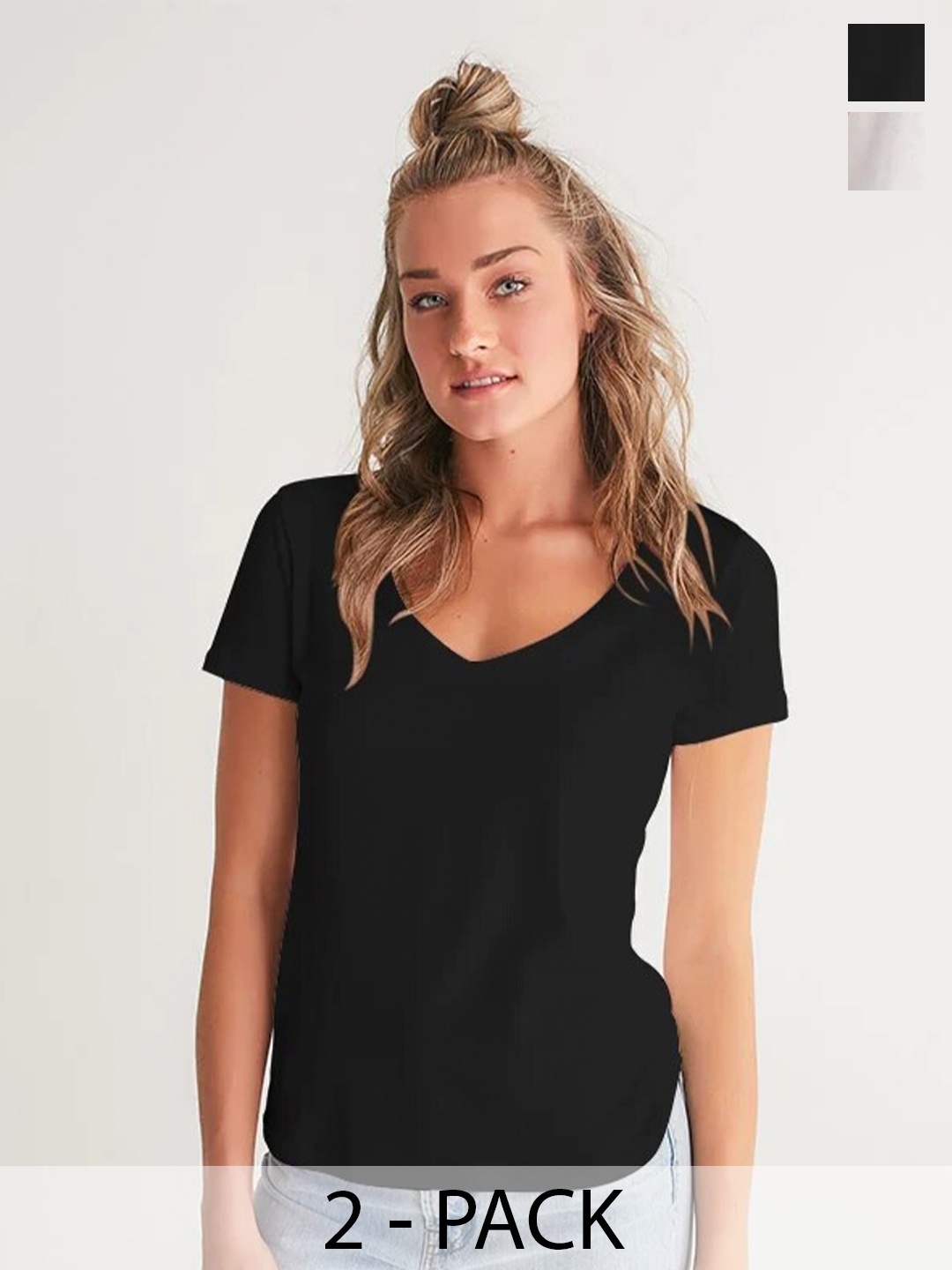 COLOR CAPITAL Pack Of 2 V-Neck Relaxed Fit T-shirts, Black
