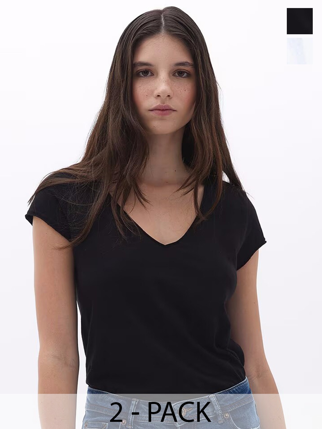 

COLOR CAPITAL Pack Of 2 V-Neck Relaxed Fit T-shirts, Black