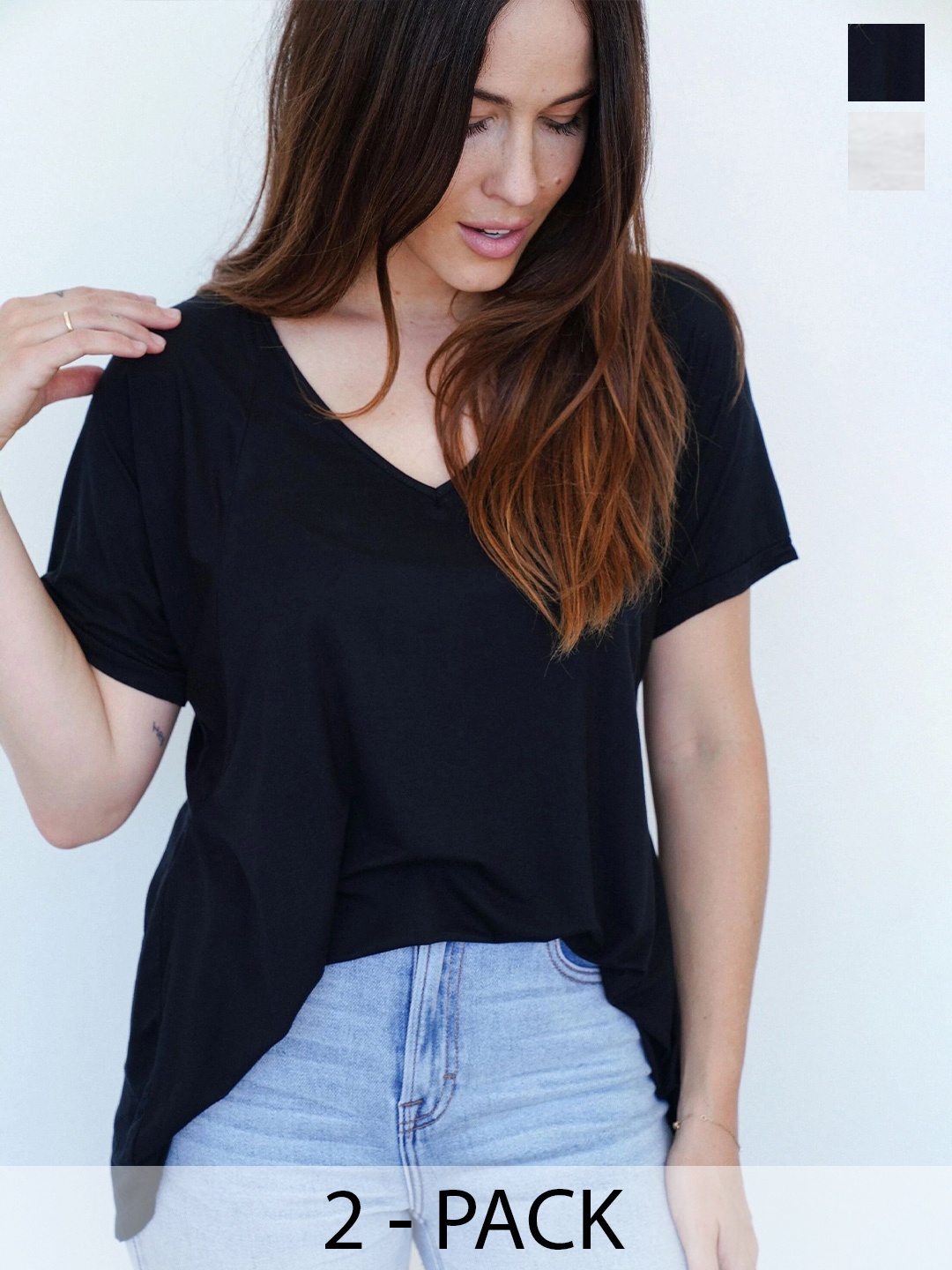 

COLOR CAPITAL Pack Of 2 V-Neck Relaxed Fit T-shirts, Black
