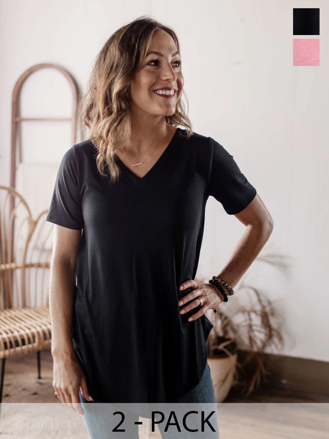 

COLOR CAPITAL Pack Of 2 V-Neck Relaxed Fit T-shirts, Black