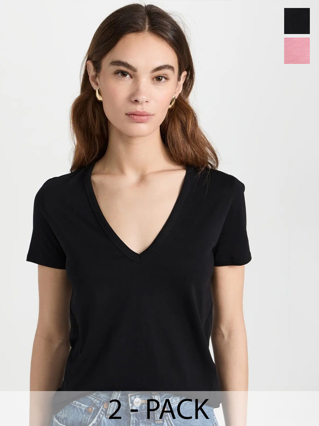 

COLOR CAPITAL Pack Of 2 V-Neck Relaxed Fit T-shirts, Black