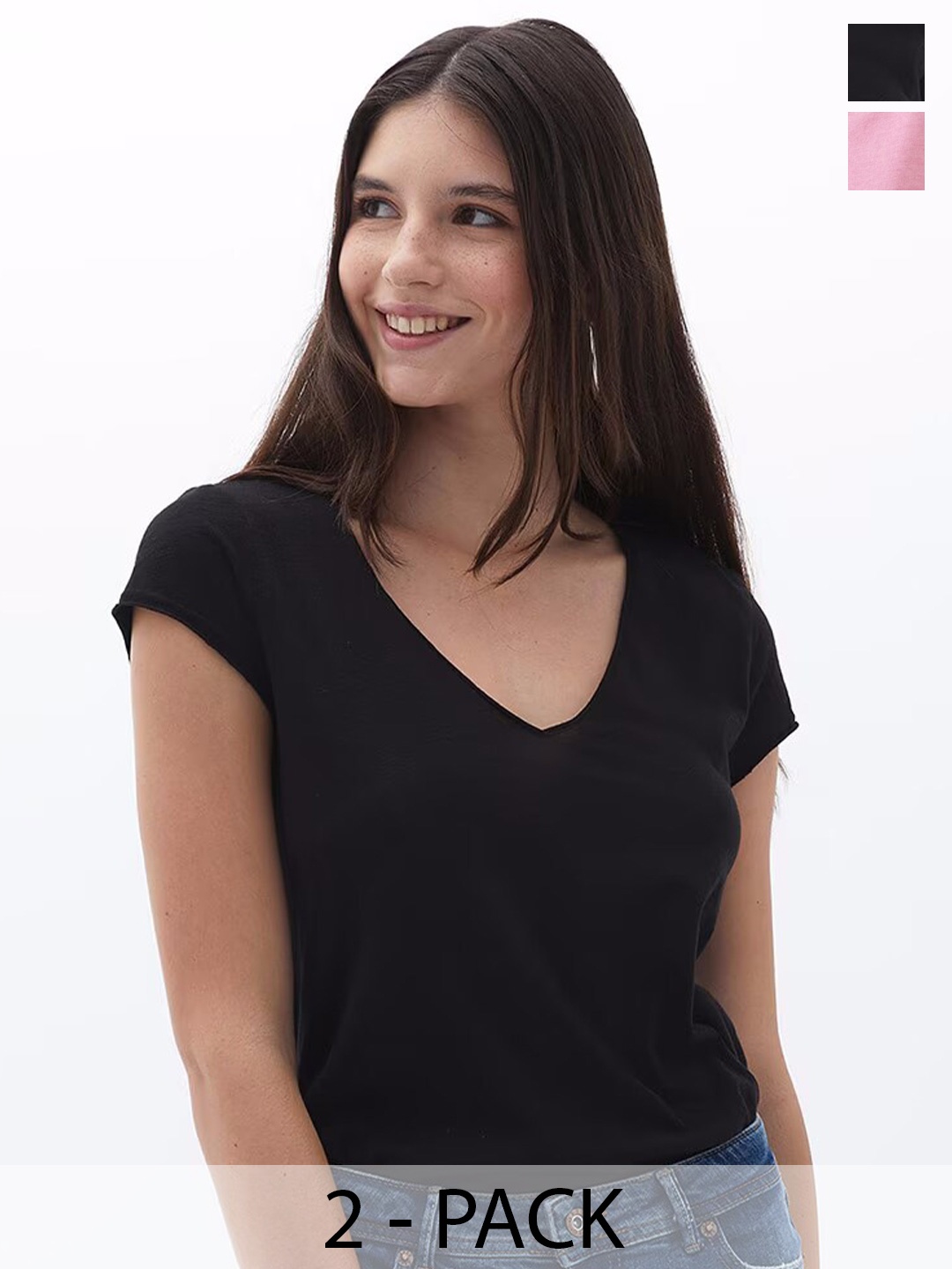 

COLOR CAPITAL Pack Of 2 V-Neck Relaxed Fit T-shirts, Black