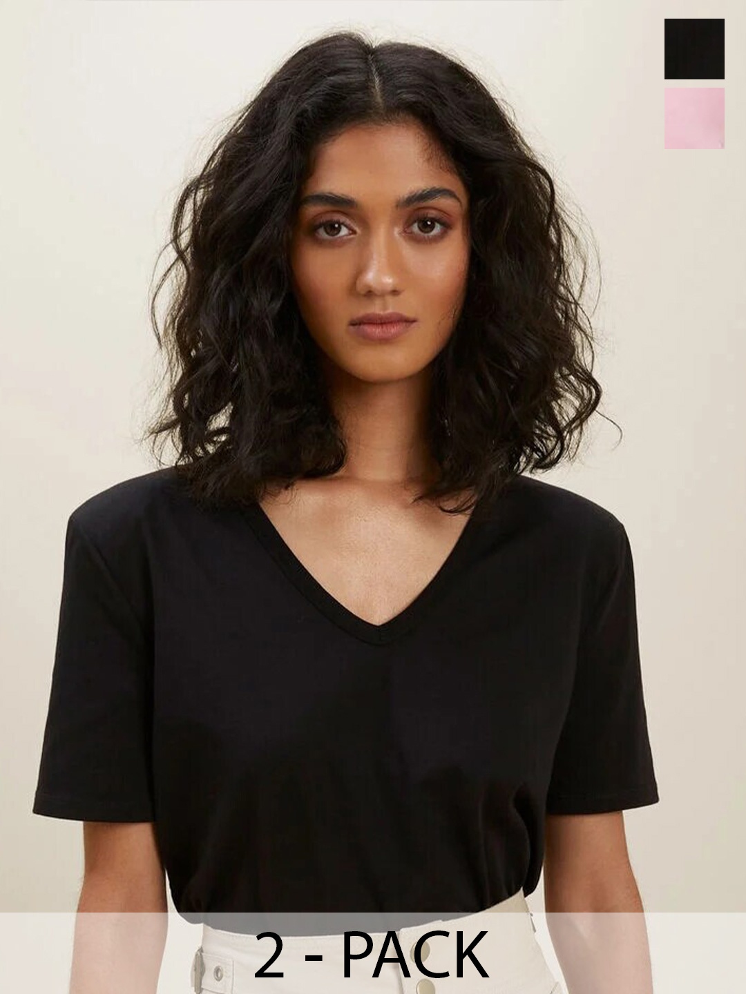 

COLOR CAPITAL Pack Of 2 V-Neck T-shirt, Black