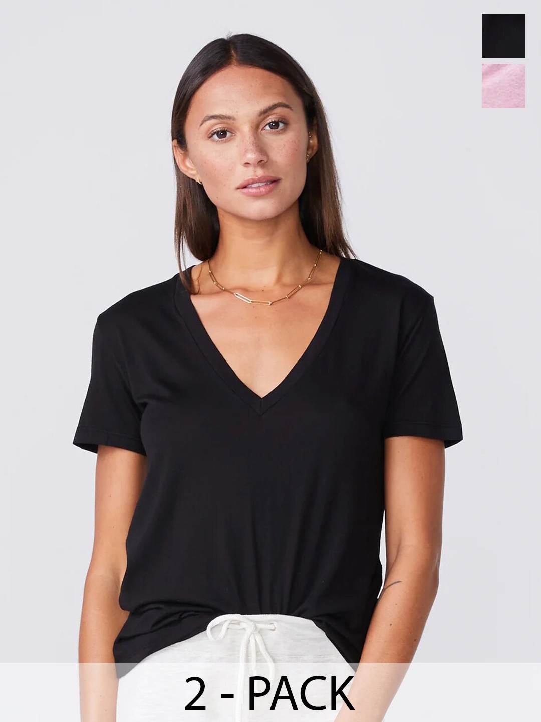 

COLOR CAPITAL Pack Of 2 V-Neck T-shirt, Black
