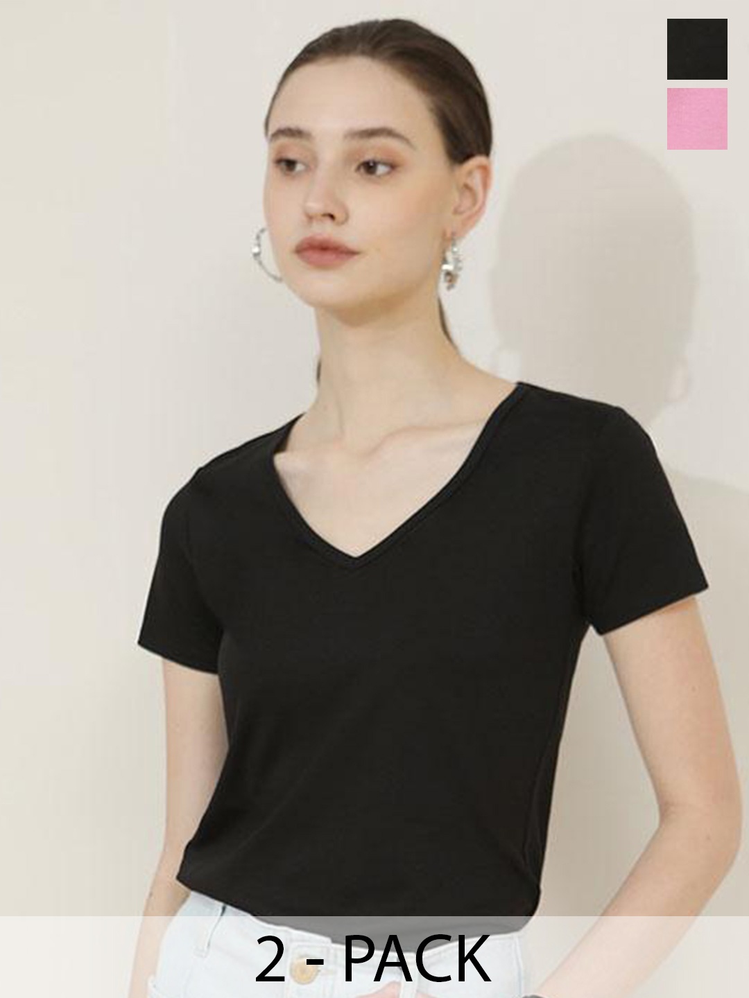 

COLOR CAPITAL Pack Of 2 V-Neck Relaxed Fit T-shirt, Black