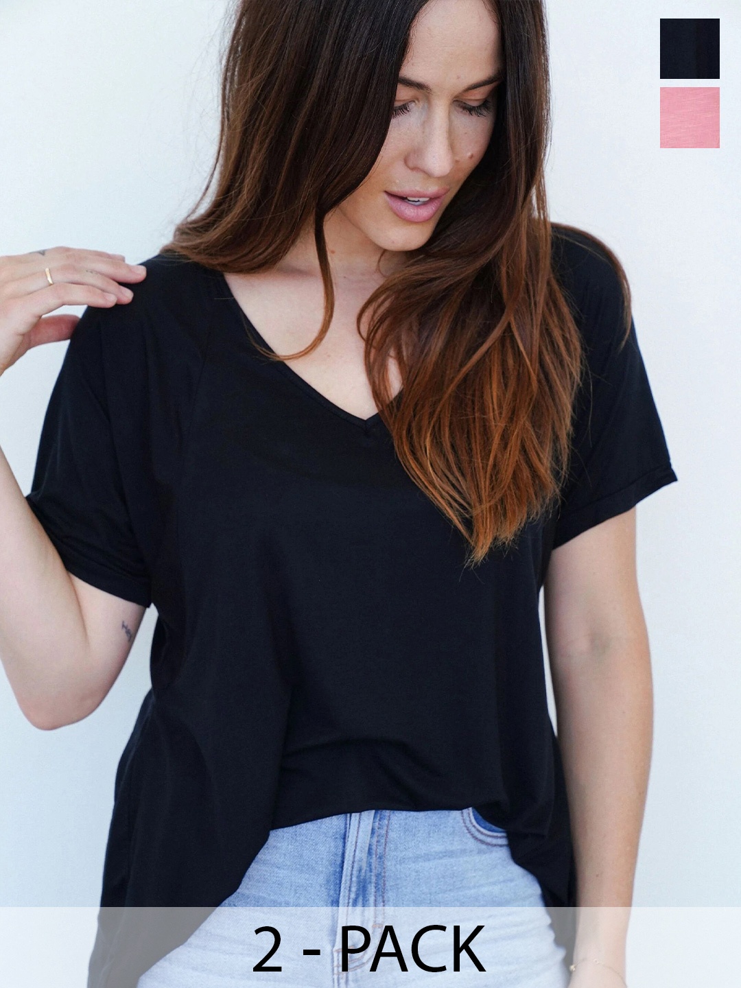 COLOR CAPITAL Pack Of 2 V-Neck Relaxed Fit T-shirt, Black