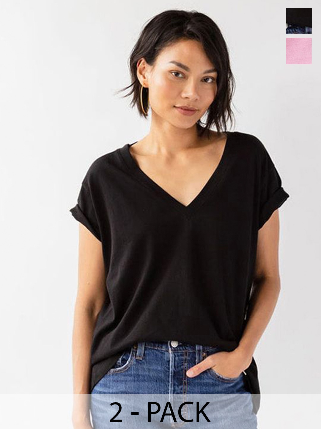 

COLOR CAPITAL Pack Of 2 V-Neck T-Shirt, Black