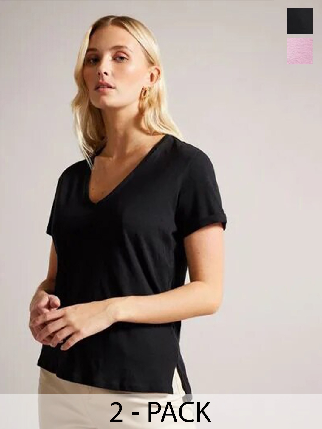

COLOR CAPITAL Pack Of 2 V-Neck T-Shirt, Black