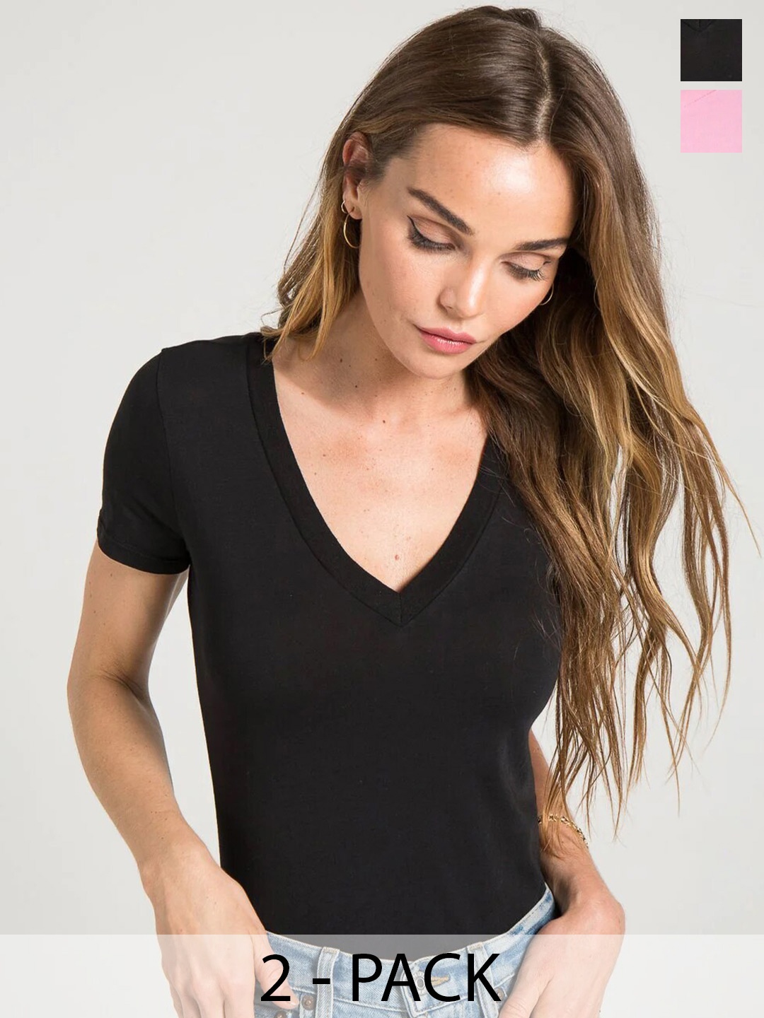 

COLOR CAPITAL Pack Of 2 V-Neck Relaxed Fit T-shirts, Black