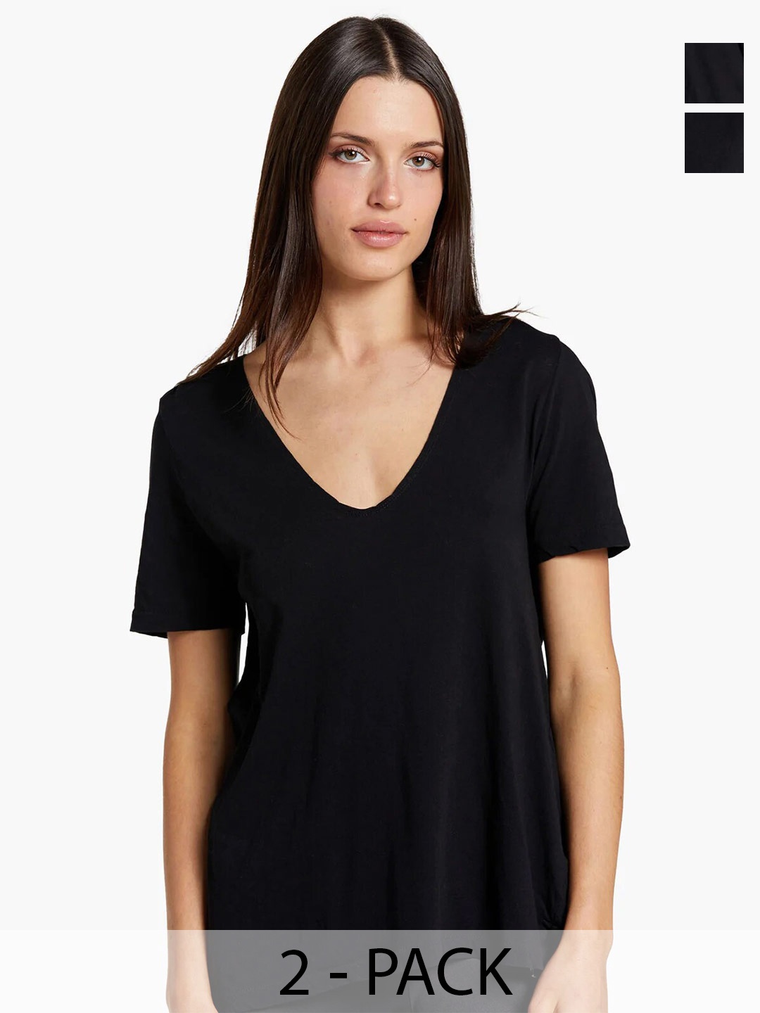 COLOR CAPITAL Pack Of 2 V-Neck T-Shirt, Black