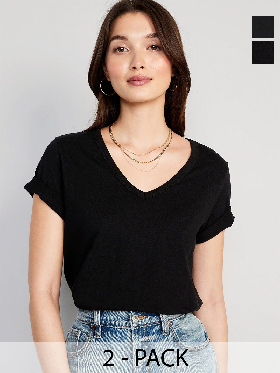 

COLOR CAPITAL Pack Of 2 V-Neck T-Shirt, Black