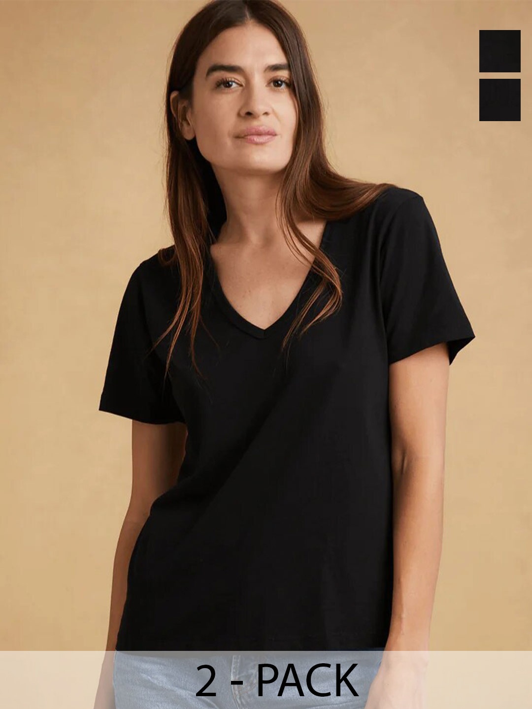 

COLOR CAPITAL Pack Of 2 V-Neck T-Shirt, Black