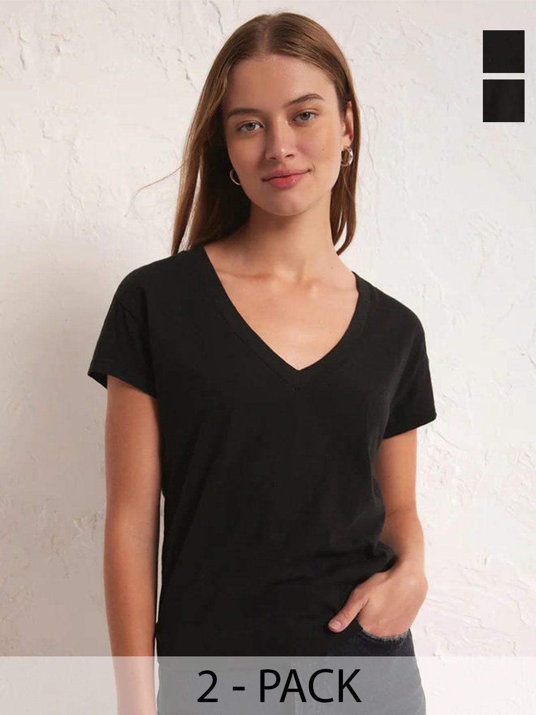 

COLOR CAPITAL Pack Of 2 V-Neck T-Shirt, Black