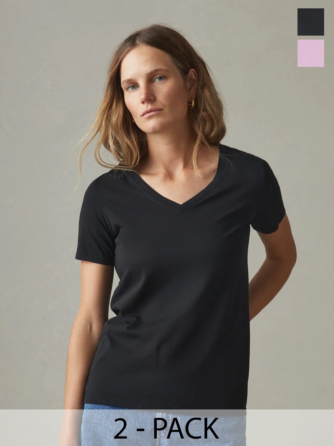 

COLOR CAPITAL Pack Of 2 V-Neck T-Shirt, Black