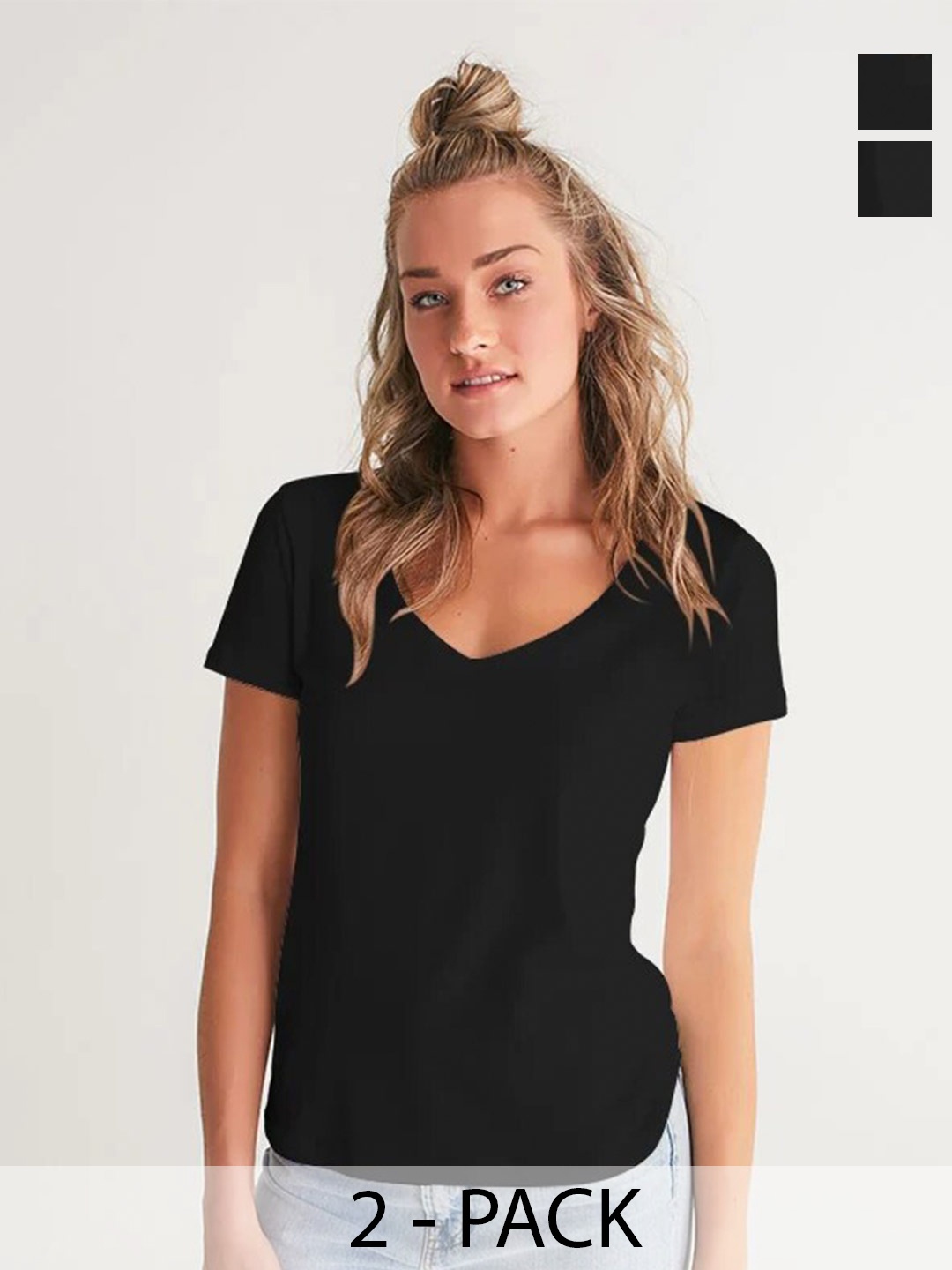 

COLOR CAPITAL Pack Of 2 V-Neck T-Shirt, Black