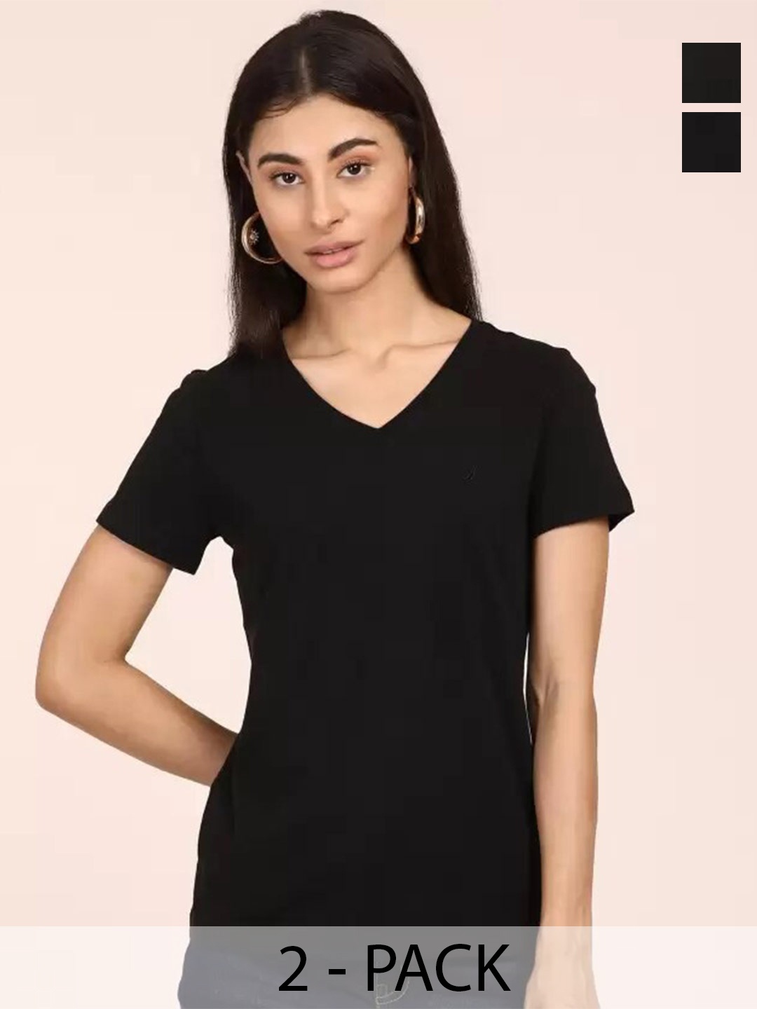 COLOR CAPITAL Pack Of 2 V-Neck T-Shirt, Black