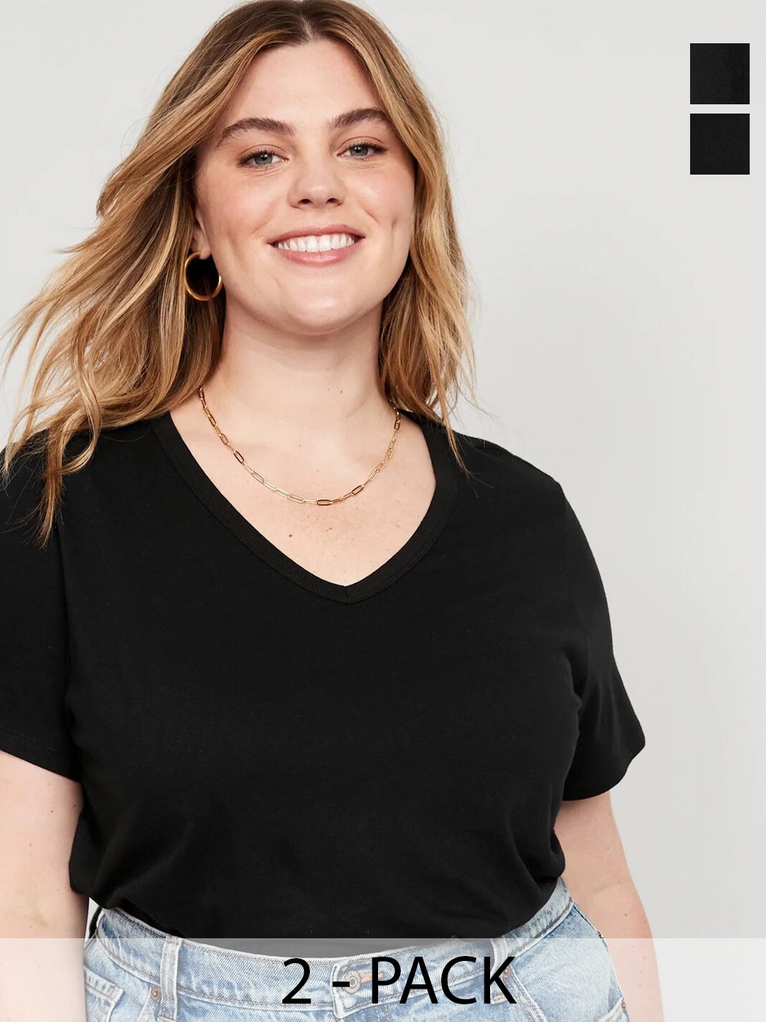 

COLOR CAPITAL Pack Of 2 V-Neck T-Shirt, Black