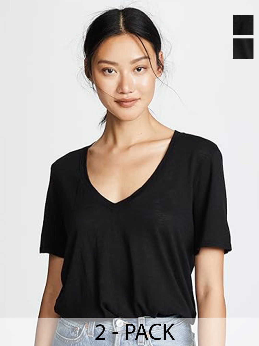 

COLOR CAPITAL Pack Of 2 V-Neck T-Shirt, Black