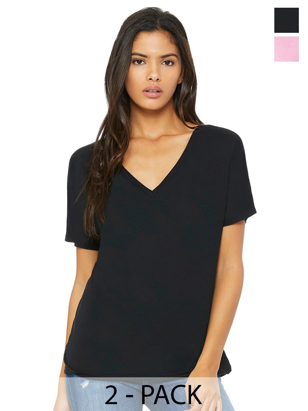 COLOR CAPITAL Pack Of 2 Relaxed Fit V-Neck Casual T-shirts, Black