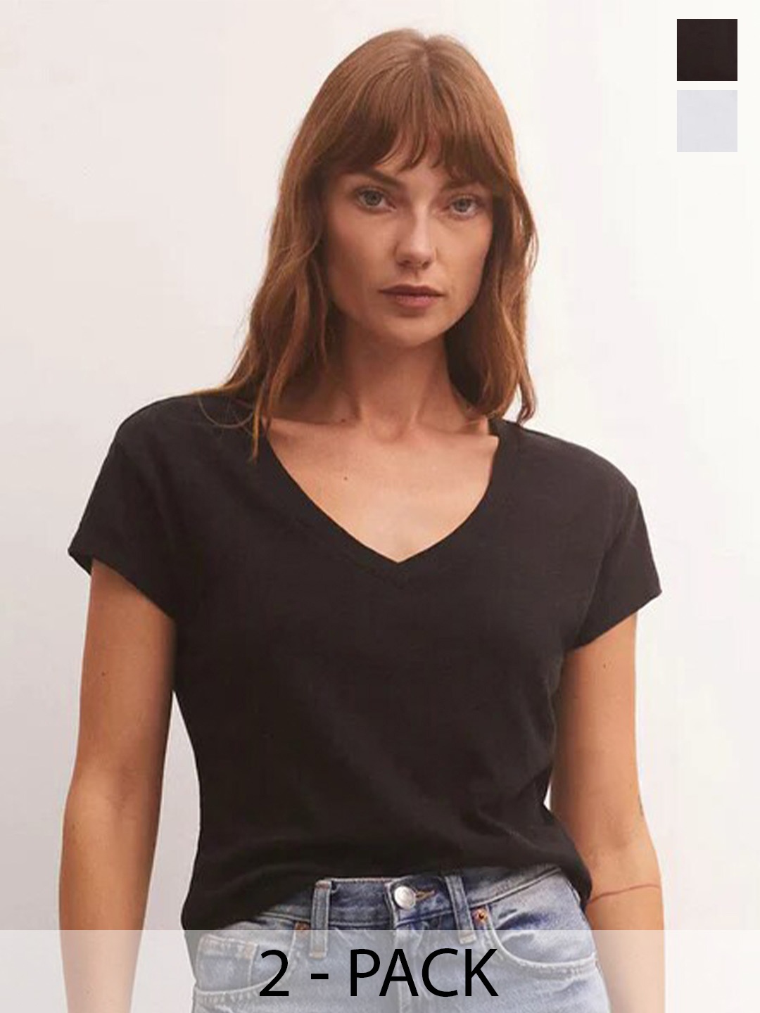 

COLOR CAPITAL Pack of 2 Relaxed Fit V-Neck Extended Sleeves T-shirts, Black