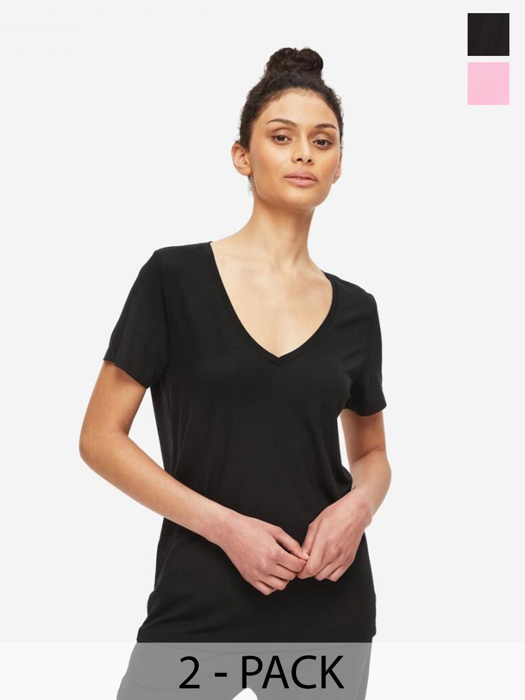 COLOR CAPITAL Pack Of 2 V-Neck Short Sleeves Relaxed Fit T-shirts, Black