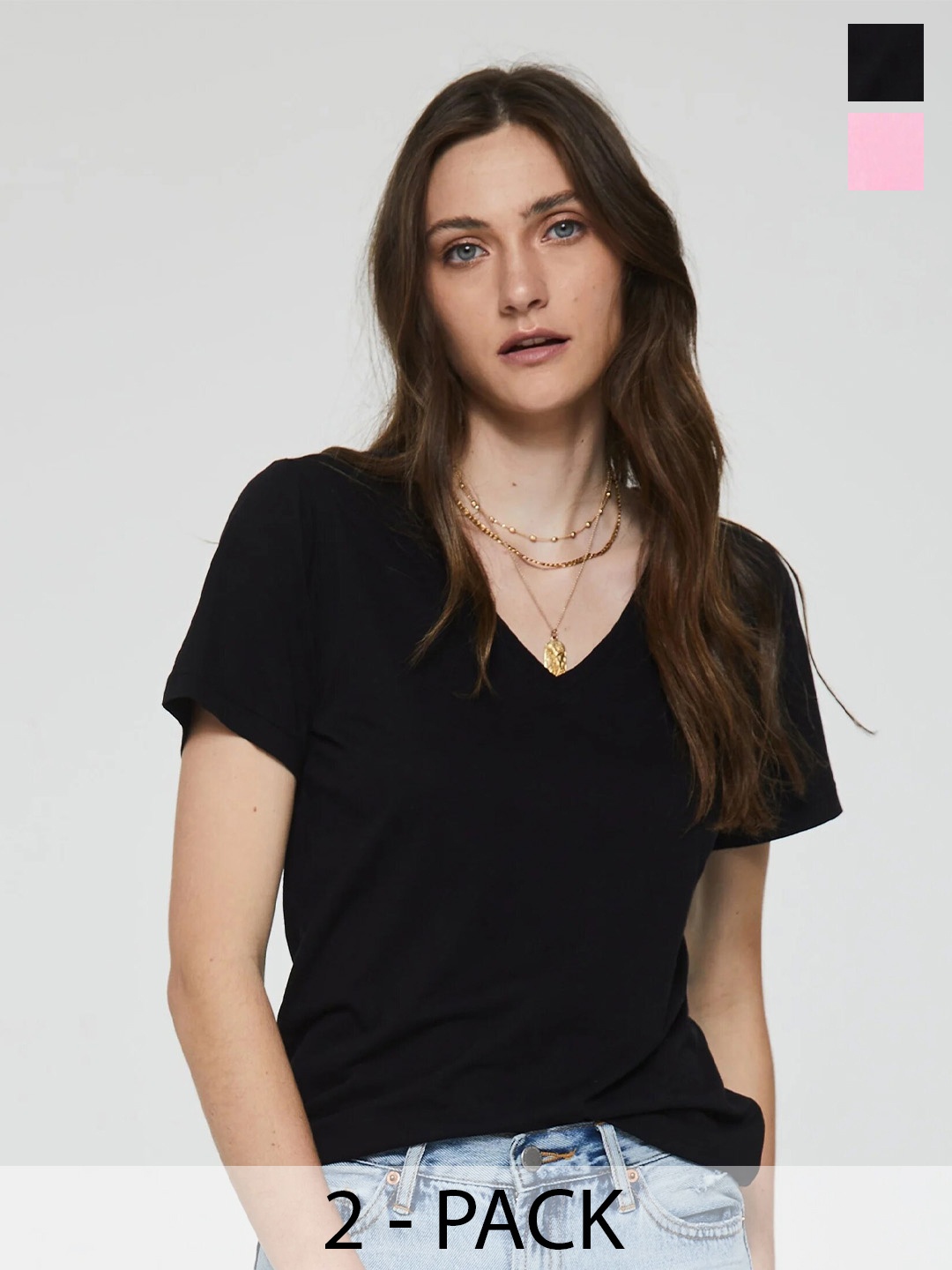 COLOR CAPITAL Pack Of 2 V-Neck Short Sleeves Relaxed Fit T-shirts, Black