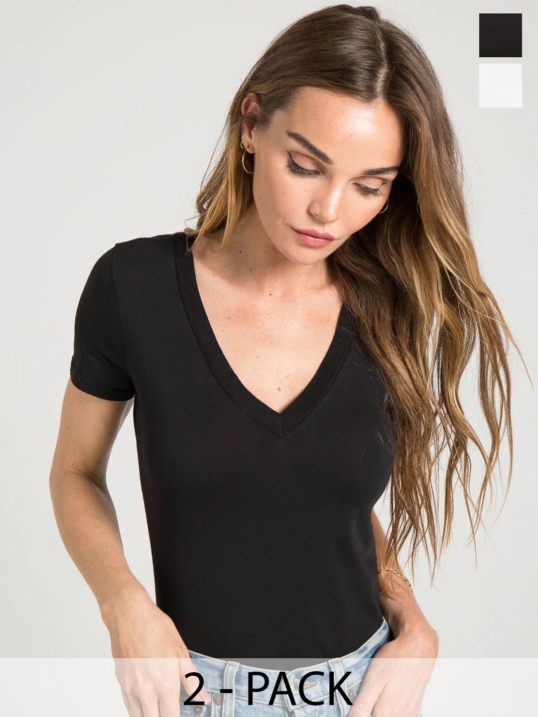 

COLOR CAPITAL Pack Of 2 V-Neck Short Sleeves Relaxed Fit T-shirts, Black