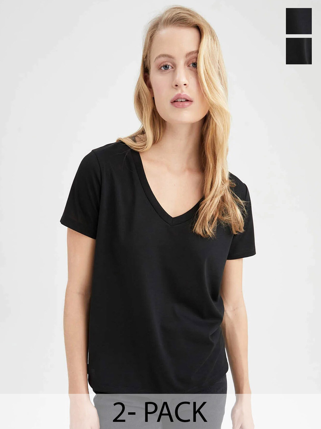 

COLOR CAPITAL Pack Of 2 V-Neck Short Sleeves Relaxed Fit T-shirts, Black