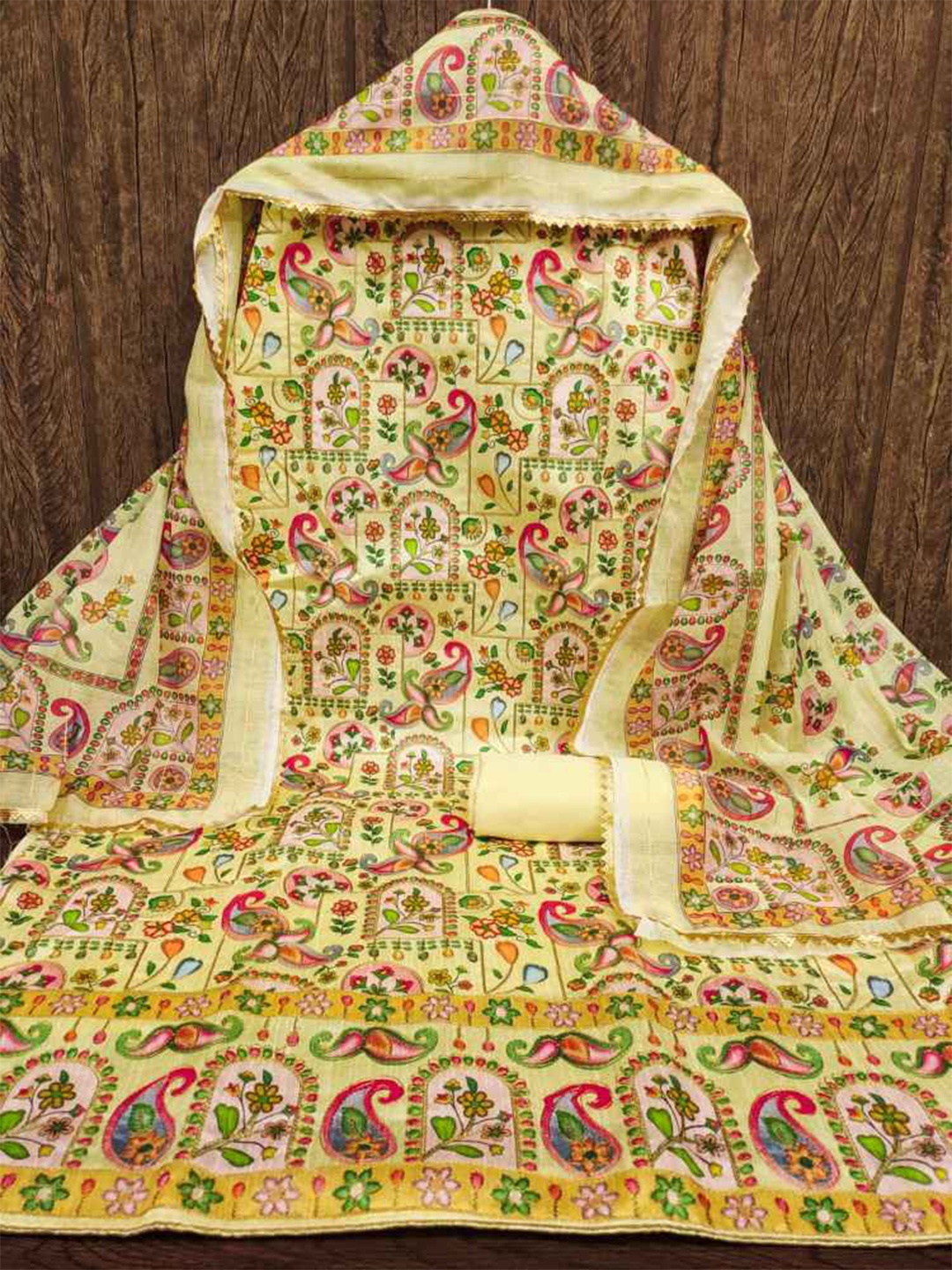 

faxofab Printed Unstitched Dress Material, Yellow