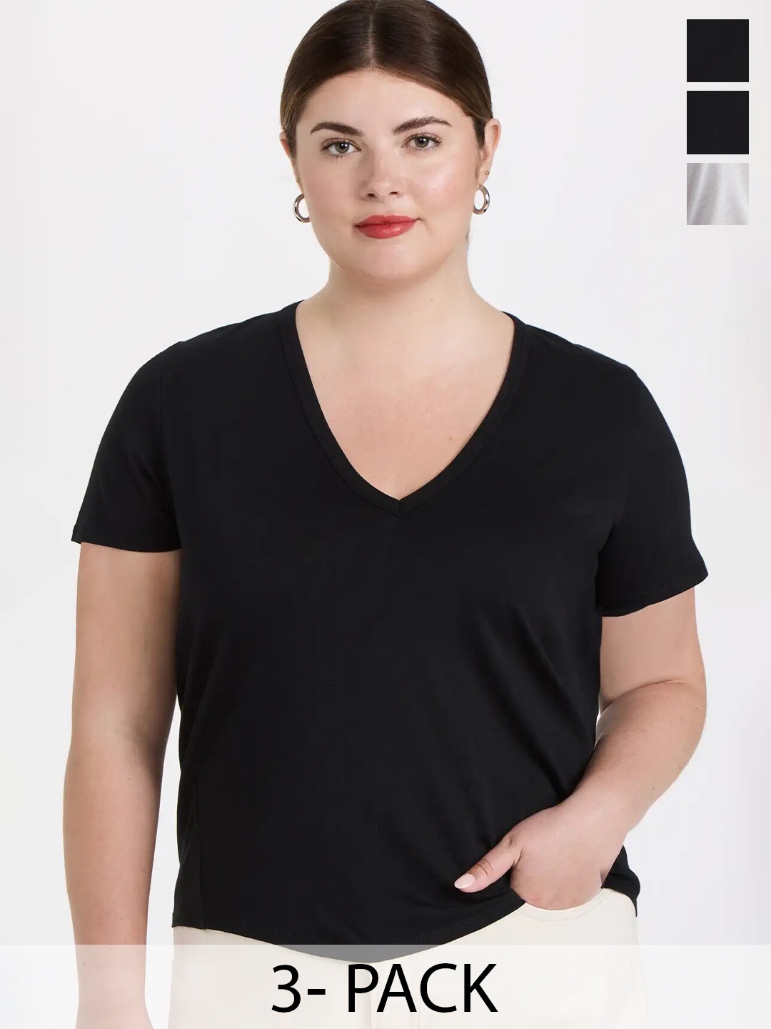 

COLOR CAPITAL Pack Of 3 V-Neck Relaxed Fit T-shirt, Black