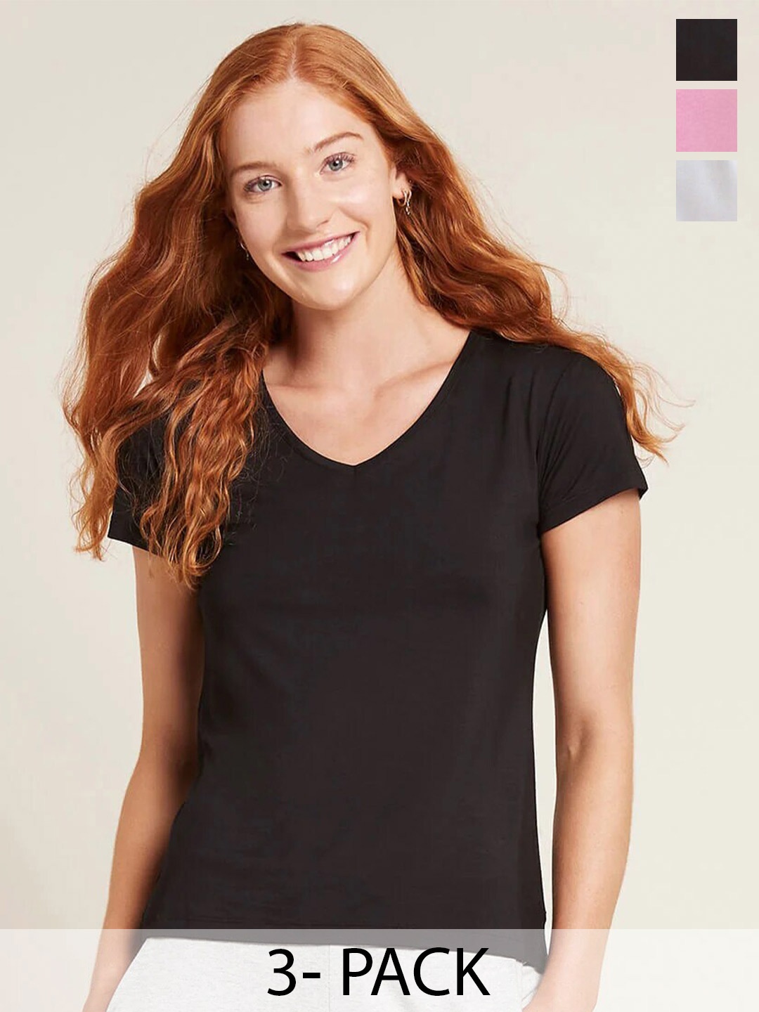 

COLOR CAPITAL Pack Of 3 V-Neck Relaxed Fit T-shirt, Black
