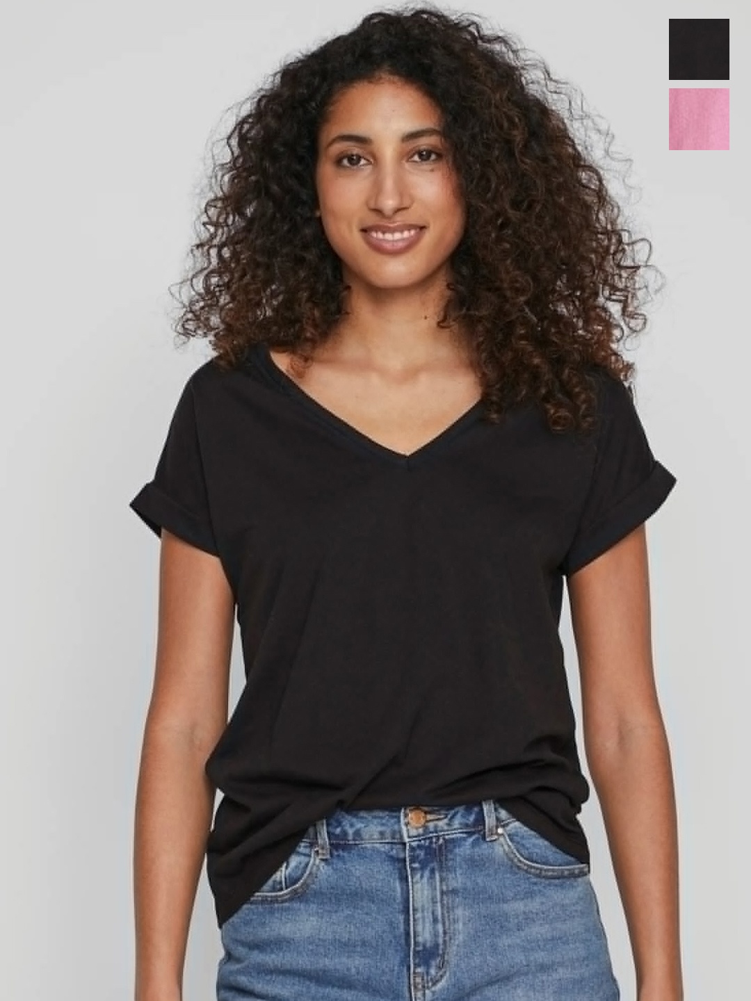

COLOR CAPITAL Pack Of 2 V-Neck Short Sleeves Relaxed Fit T-shirts, Black