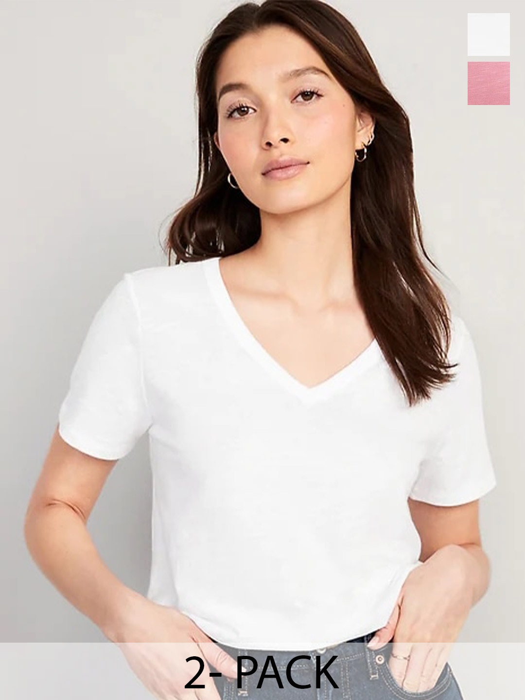

COLOR CAPITAL Pack Of 2 V-Neck Relaxed Fit T-shirts, White
